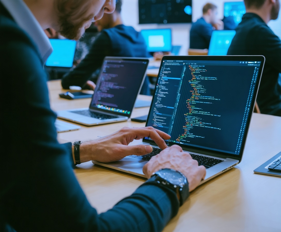 Fachkräfte arbeiten in einem interaktiven KI-Workshop der Kinetik KI Akademie